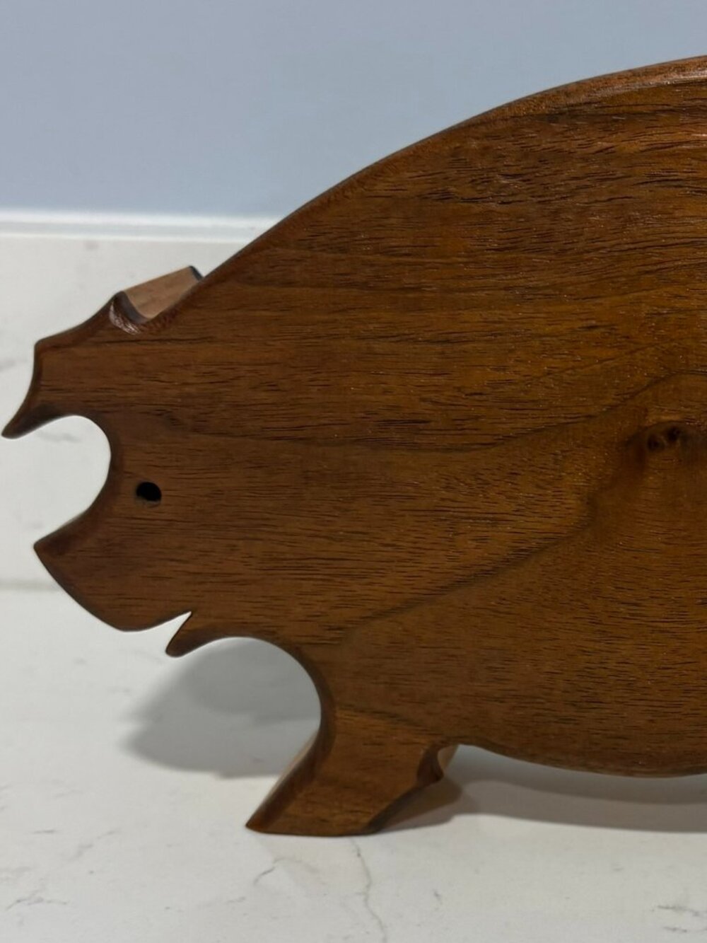 Vintage Handcrafted Wooden Piggy Bank Solid Wood Carved Pig Coin Bank Folk Art